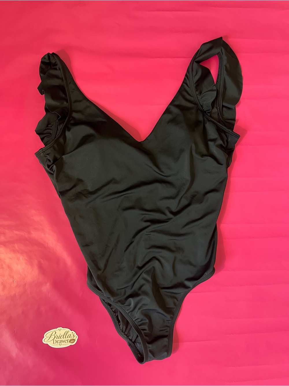 Women’s Size Large Black Ruffle Strap One-Piece Swimsuit